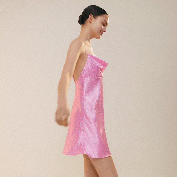 Zara Satin Barbie Pink Floral Cowl Neck Slip Dress - Picture 10 of 12